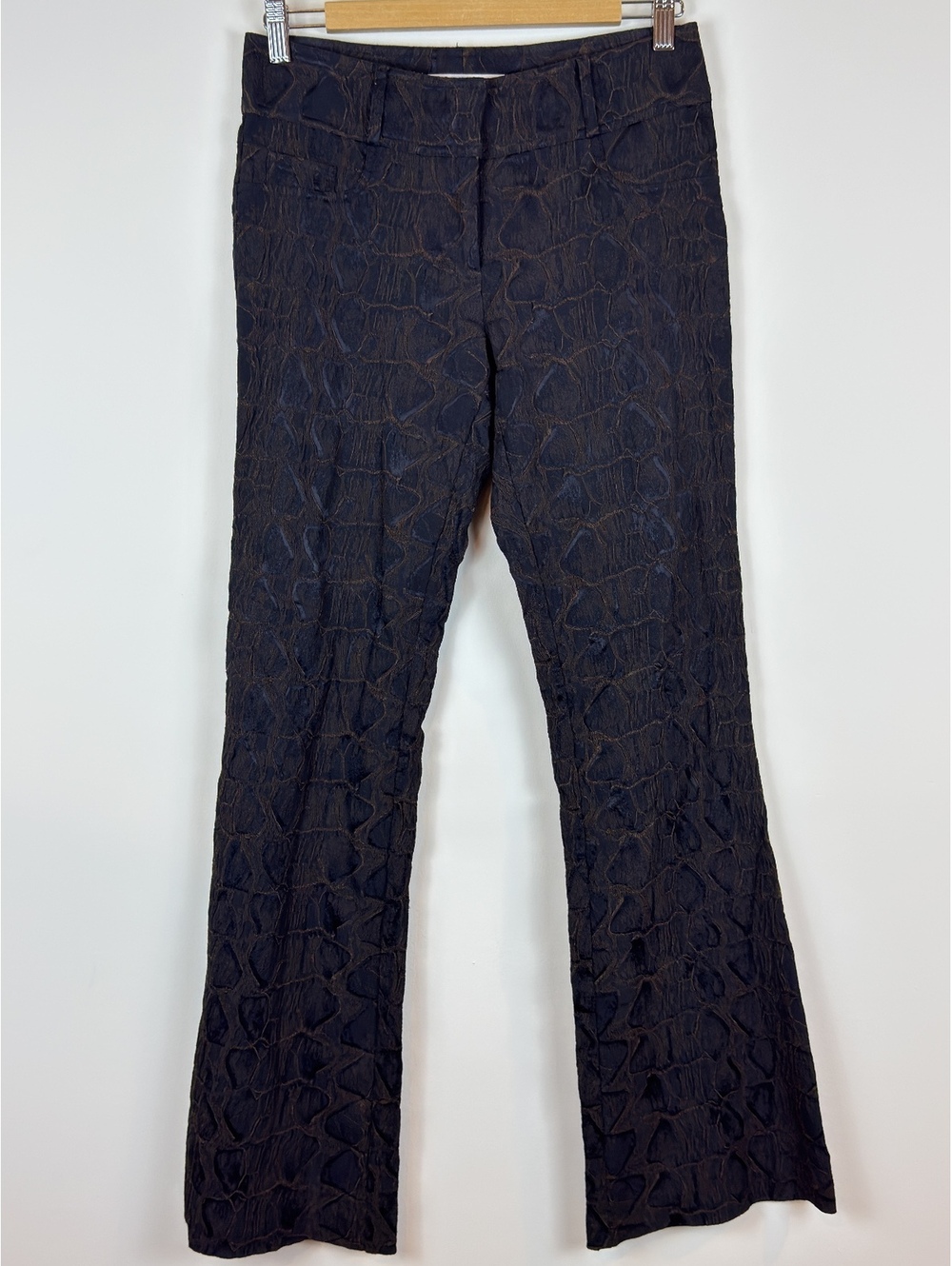 Cache Luxe Y2K Black Brown Textured Jacquard Flare Pants Size 4
